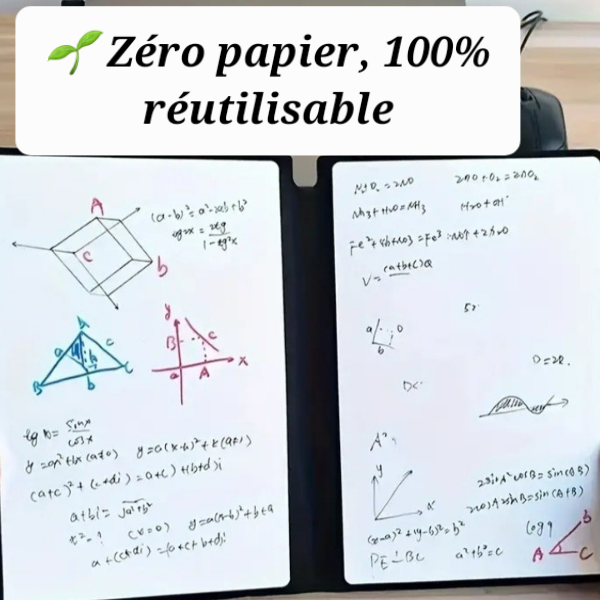 🧾 Cahier effaçable réutilisable avec marqueur et chiffon - AM ASSYREM