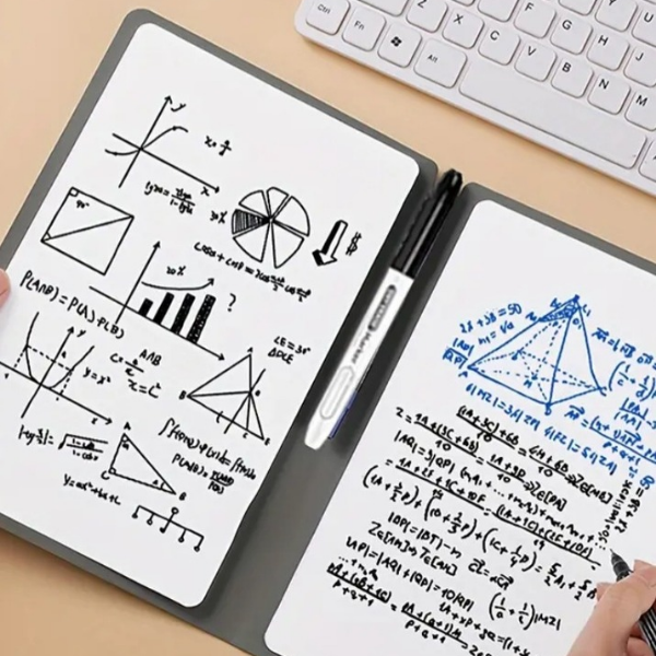 🧾 Cahier effaçable réutilisable avec marqueur et chiffon - AM ASSYREM