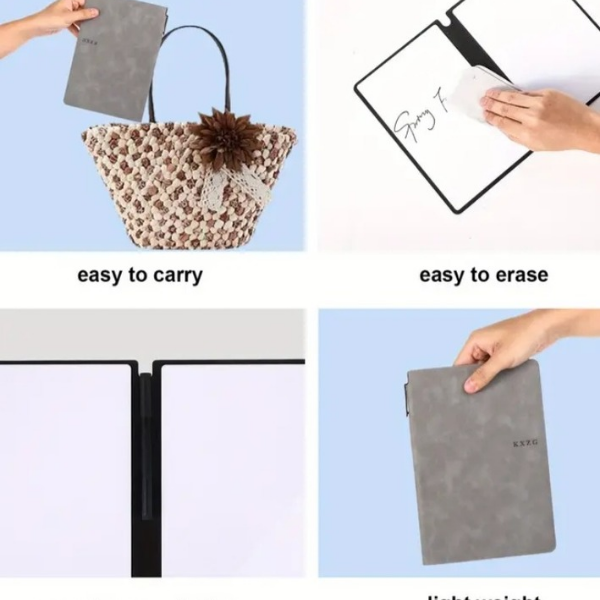 🧾 Cahier effaçable réutilisable avec marqueur et chiffon - AM ASSYREM