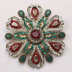 🌸 Broche Vintage Florale Élégante en Strass – Rouge & Vert, Style Rétro Chic - AM ASSYREM