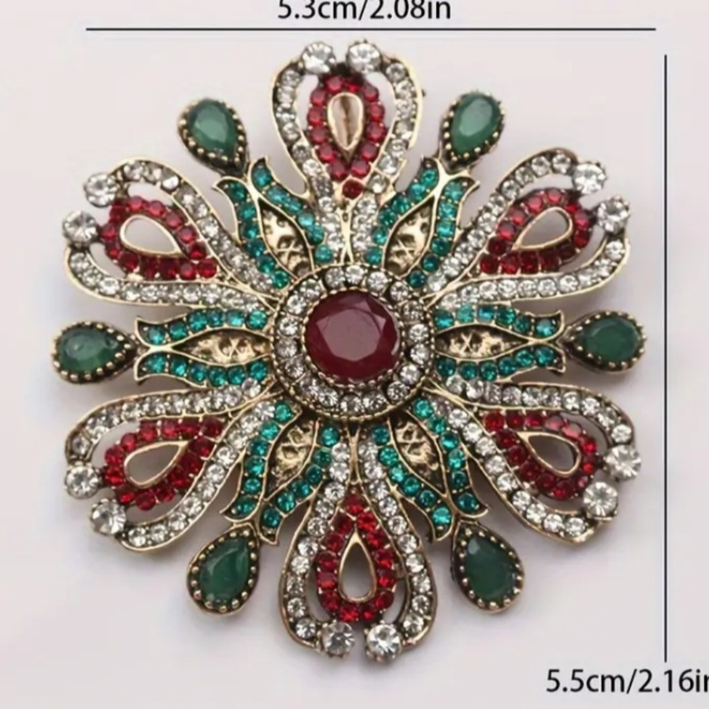 🌸 Broche Vintage Florale Élégante en Strass – Rouge & Vert, Style Rétro Chic - AM ASSYREM