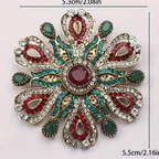 🌸 Broche Vintage Florale Élégante en Strass – Rouge & Vert, Style Rétro Chic - AM ASSYREM