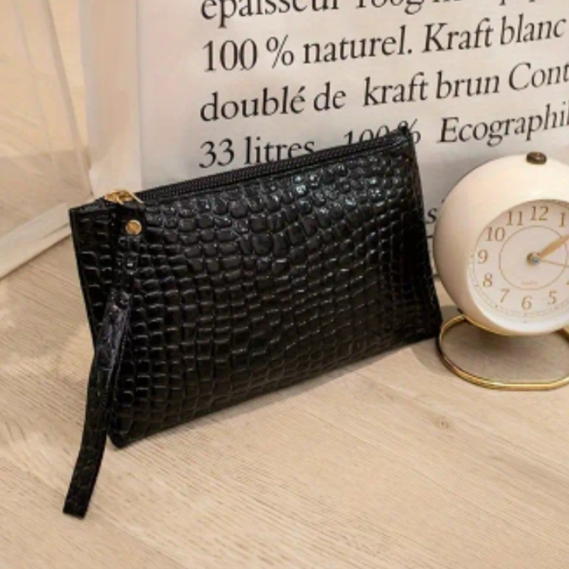 🖤 Pochette élégante effet croco – Noir -AM ASSYREM