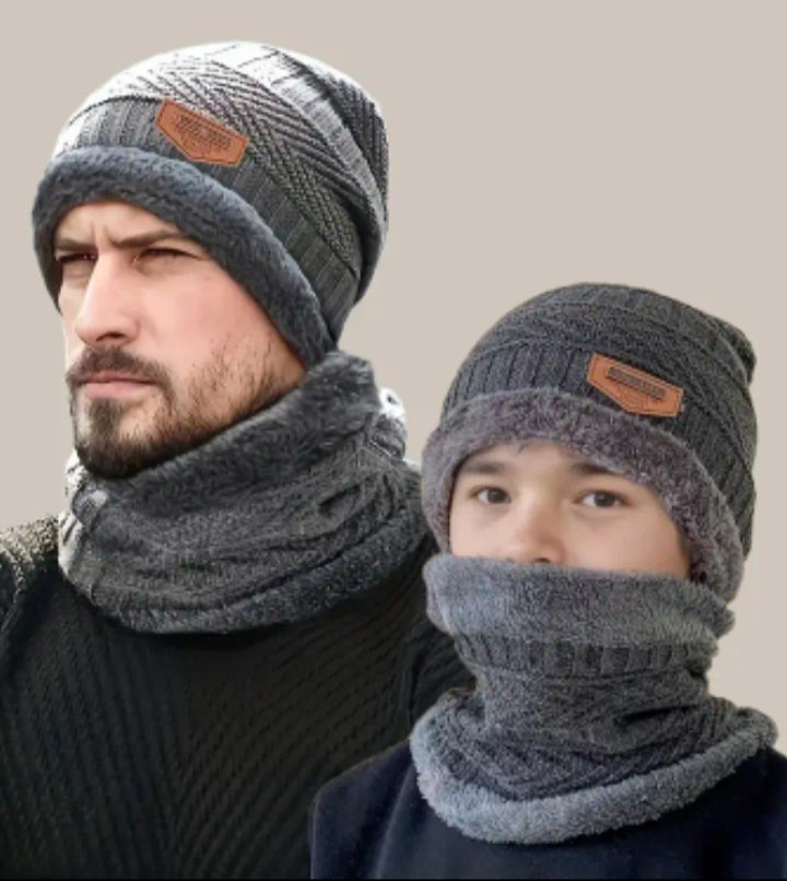 🧣❄️ Ensemble Bonnet & Cache-cou Ultra-Doux – Polaire Confort Premium (Gris) – Version Adulte & Enfant ❄️🧣
