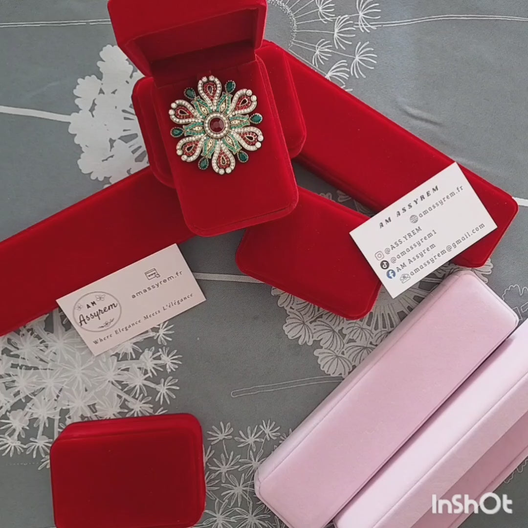 🌸 Broche Vintage Florale Élégante en Strass – Rouge & Vert, Style Rétro Chic - AM ASSYREM