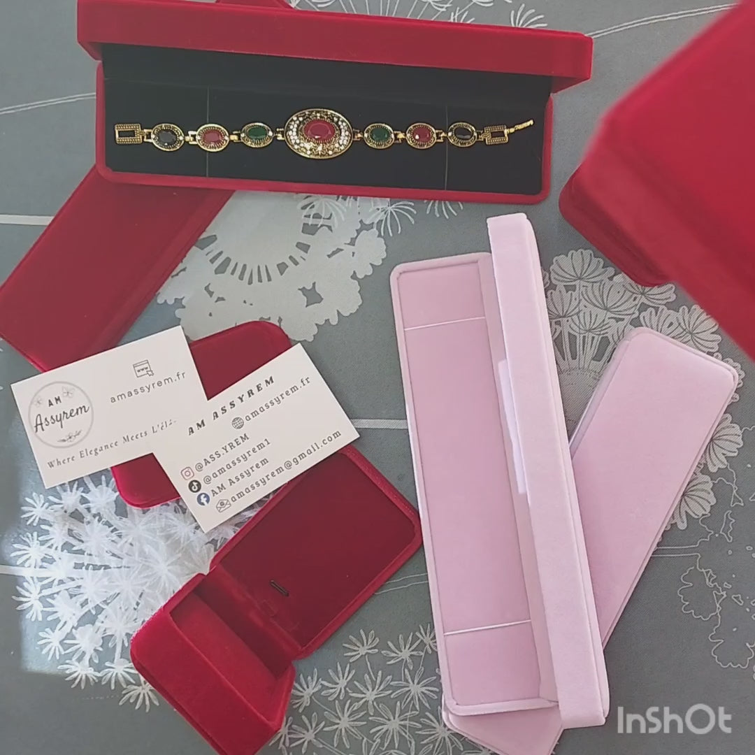 💎Coffret Bracelet Vintage Bohème Doré 💚❤️ – Pierres Zircons Rouges et Vertes 🌿💫AM ASSYREM