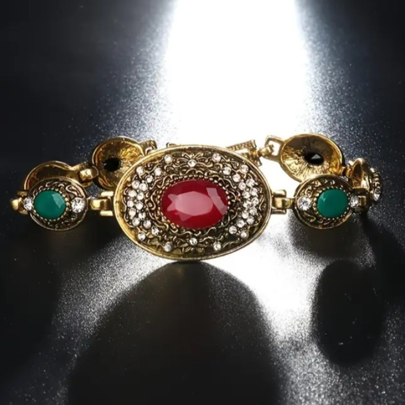 💎Coffret Bracelet Vintage Bohème Doré 💚❤️ – Pierres Zircons Rouges et Vertes 🌿💫AM ASSYREM