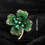 🌿 Broche Trèfle Vert Luxueuse avec Gemmes et Strass – Coffret en Velours Rouge - AM ASSYREM