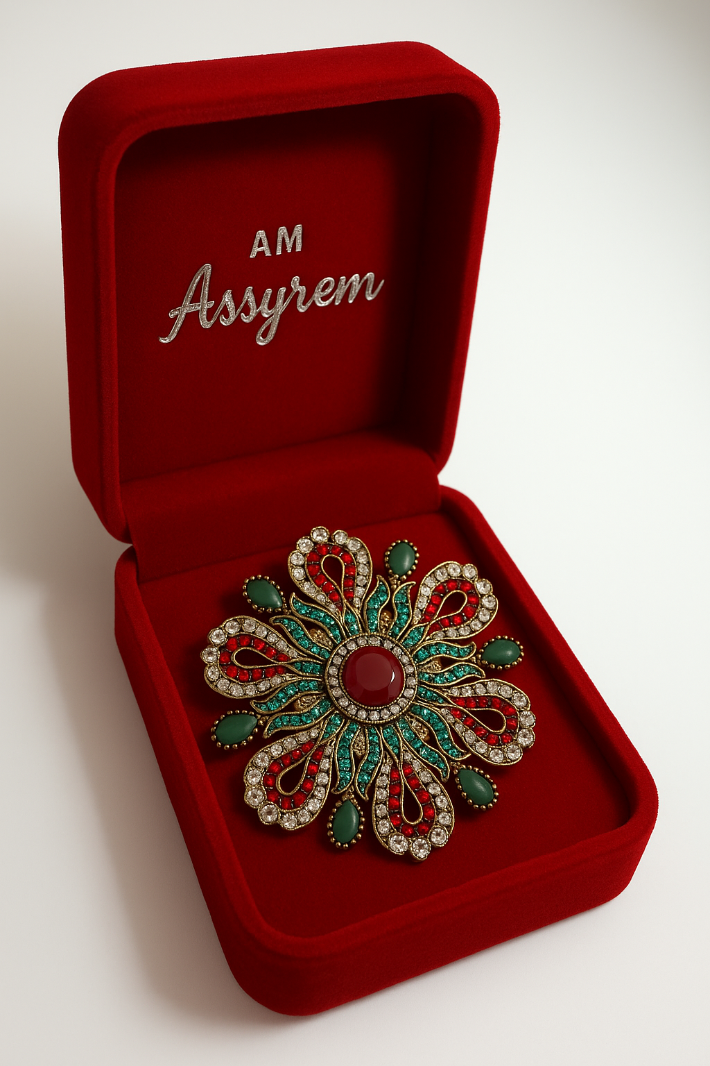 🌸 Broche Vintage Florale Élégante en Strass – Rouge & Vert, Style Rétro Chic - AM ASSYREM