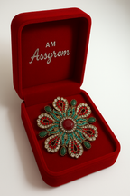 🌸 Broche Vintage Florale Élégante en Strass – Rouge & Vert, Style Rétro Chic - AM ASSYREM