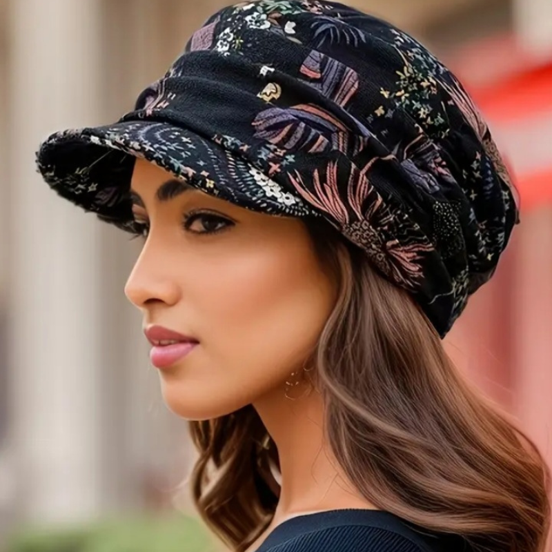 🖤 Chapeau Femme Hiver – Noir à Motifs Floraux Colorés avec Boîte Cadeau Élégante - AM ASSYREM