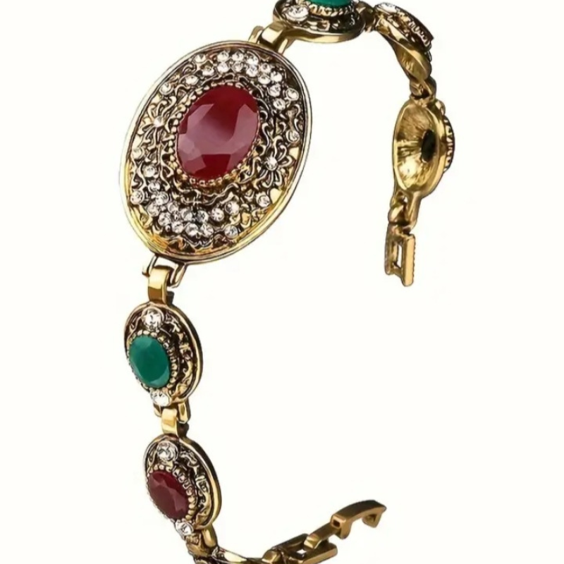 💎Coffret Bracelet Vintage Bohème Doré 💚❤️ – Pierres Zircons Rouges et Vertes 🌿💫AM ASSYREM