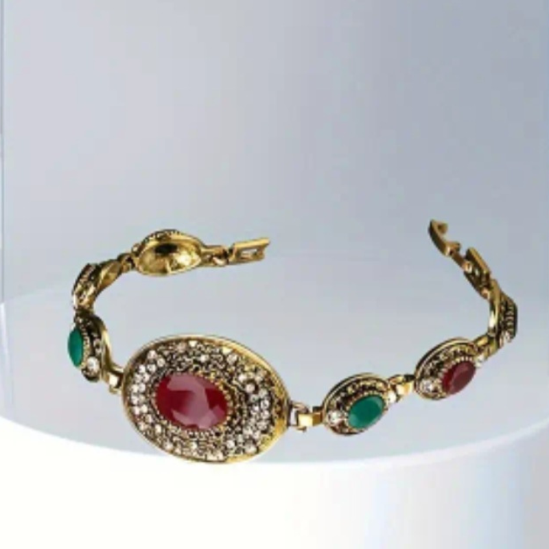 💎Coffret Bracelet Vintage Bohème Doré 💚❤️ – Pierres Zircons Rouges et Vertes 🌿💫AM ASSYREM